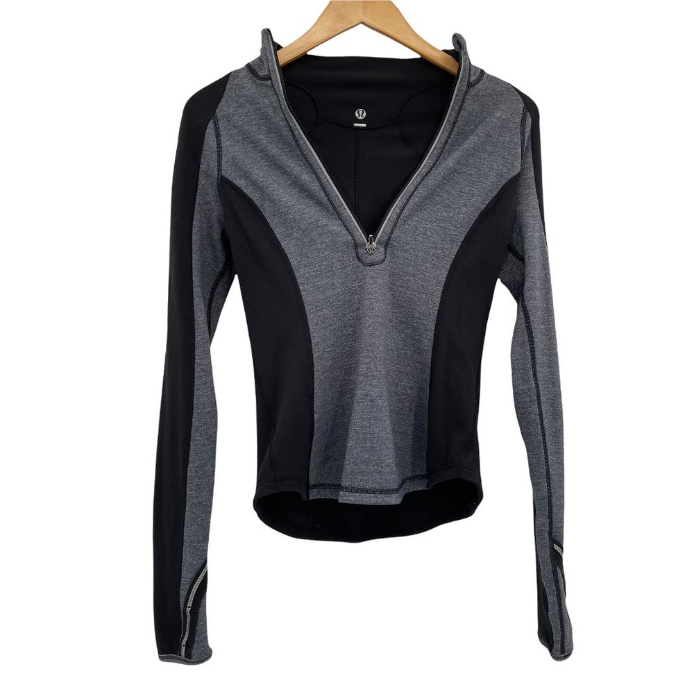 Lululemon Black Grey Reversible Long Sleeve 1/4 Zip 2-4 Gym Running Pullover